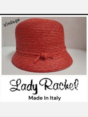 Lady Rachel Vintage Terracotta Red Straw Cloche Hat Made in Italy